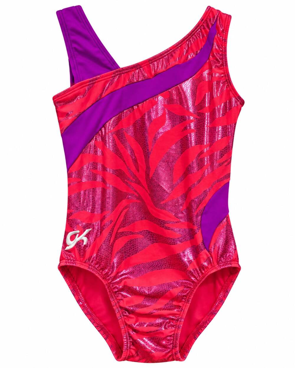 GK Child Large Gymnastics Leotard Pink Purple Metallic Asymmetrical CL